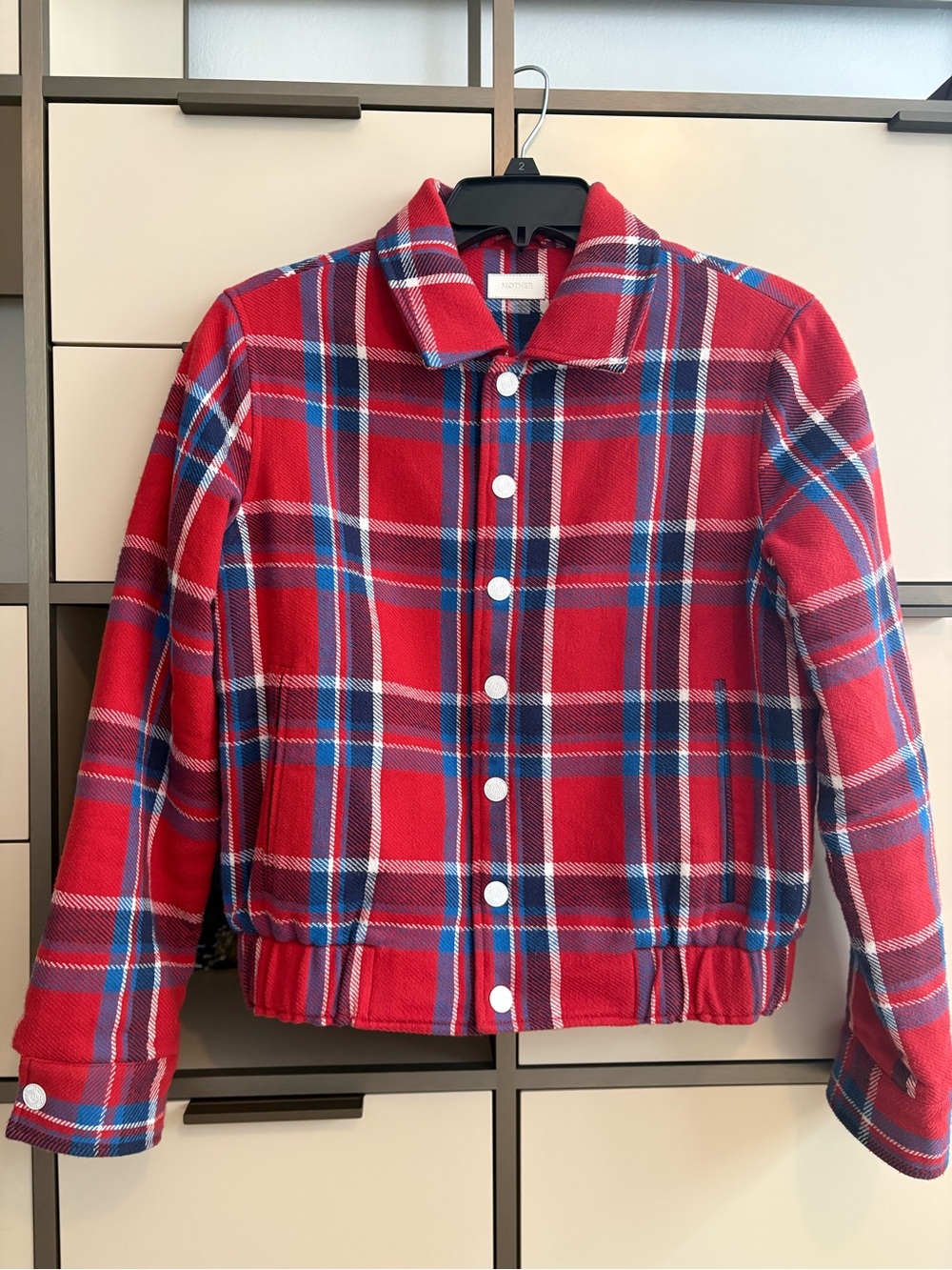 Mother Jeans Red Plaid Padded Snap-Up Jacket XS